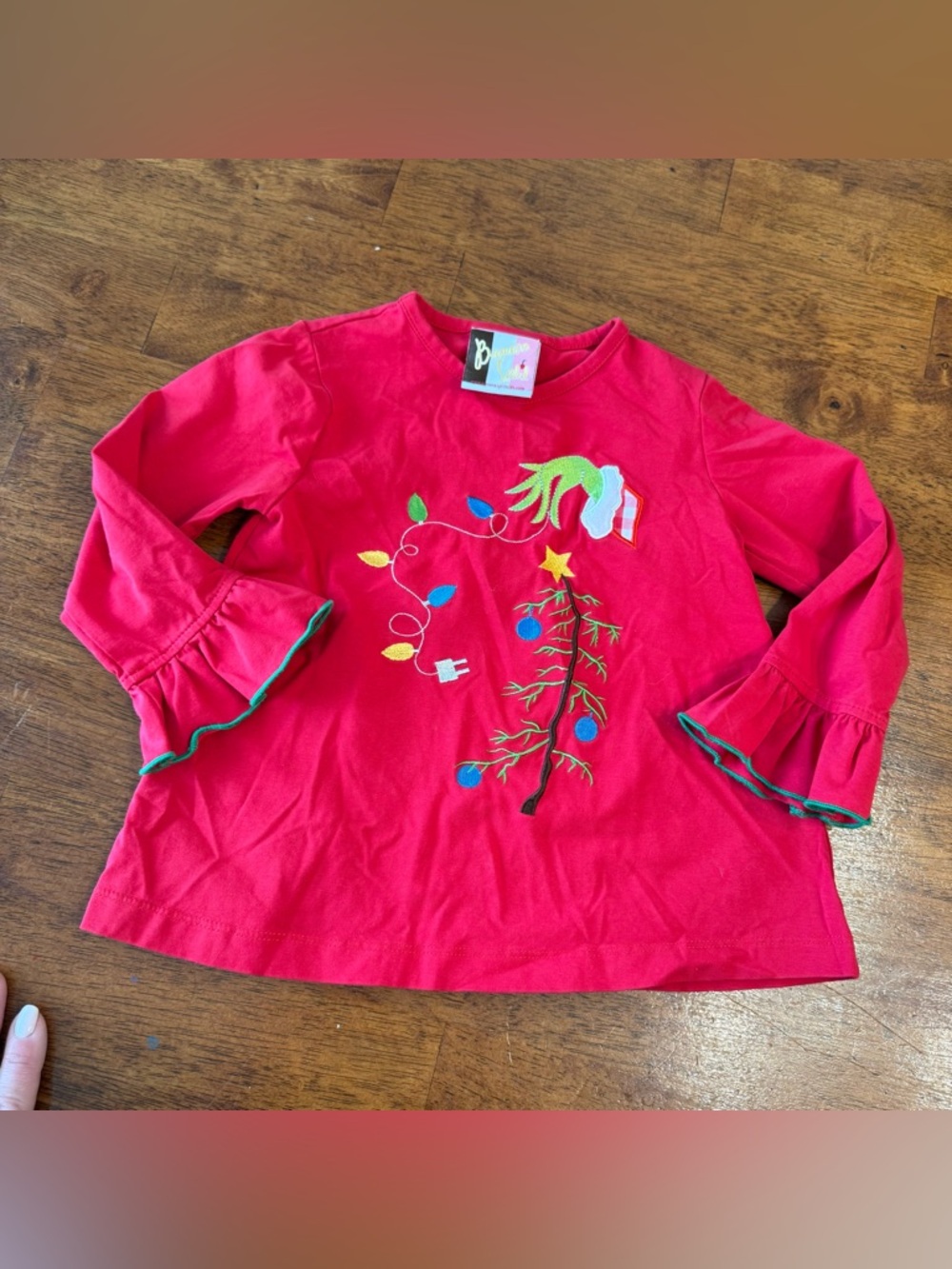 Banana Split Bright Red Holiday Grinch Girls' Long Sleeve tunic size 2T